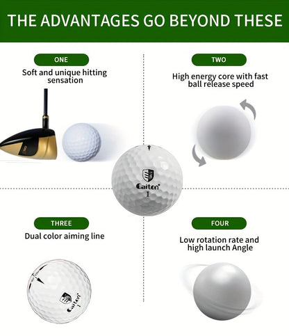 Golf Balls 6pcs Long Distance High Speed with 360-Degree Aiming Line Add 40+ Yards Distance Durable Performance Golf Ball Set for Men Women Beginners Advanced Players Practice Training
