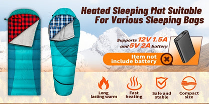 Heated Sleeping Bag Liner with 5 Heating Zones – Electric Sleeping Bag Mat, 3-Level USB Heat Control for Cold Weather Camping, Backpacking & Hiking | Blue & Red (Battery Not Included)