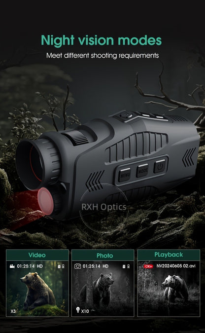 Night Vision Monocular with 850nm IR Illuminator, 5X Digital Zoom 2.5K FHD Camera 1.54" Display, Infrared Night Vision Scope for Hunting Camping Wildlife Surveillance, 2000mAh Battery 6Hr Runtime