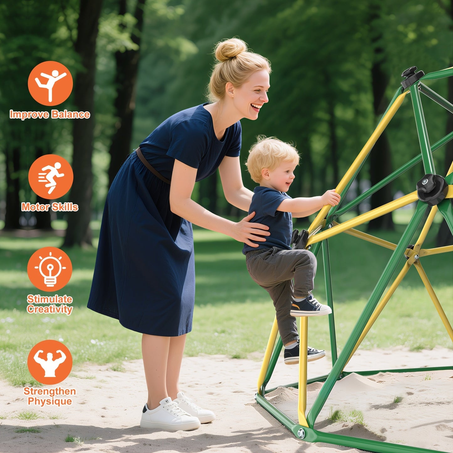 10FT Kids Climbing Dome with Hammock Swing Disc Swing Backyard Jungle Gym Steel Frame Outdoor Play Equipment 1000 LBS Capacity Gift for Boys Girls Ages 3-10