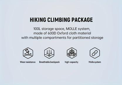 Tactical Backpack 100L Large Capacity Hiking Backpack Multiple Compartments Heavy Duty Ergonomic Straps for Camping Travel Trekking Backpacking Outdoor Adventures Jungle Green Black Army Green Gray Desert