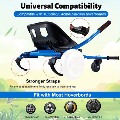 Hoverboard Go Kart Seat Attachment Kit for Kids 6.5"-10" Self Balancing Scooter Conversion Accessories with Off-Road Tires, Shock Absorber & Dual Footrests – Sturdy Metal Frame, Easy Install, Fun Ride