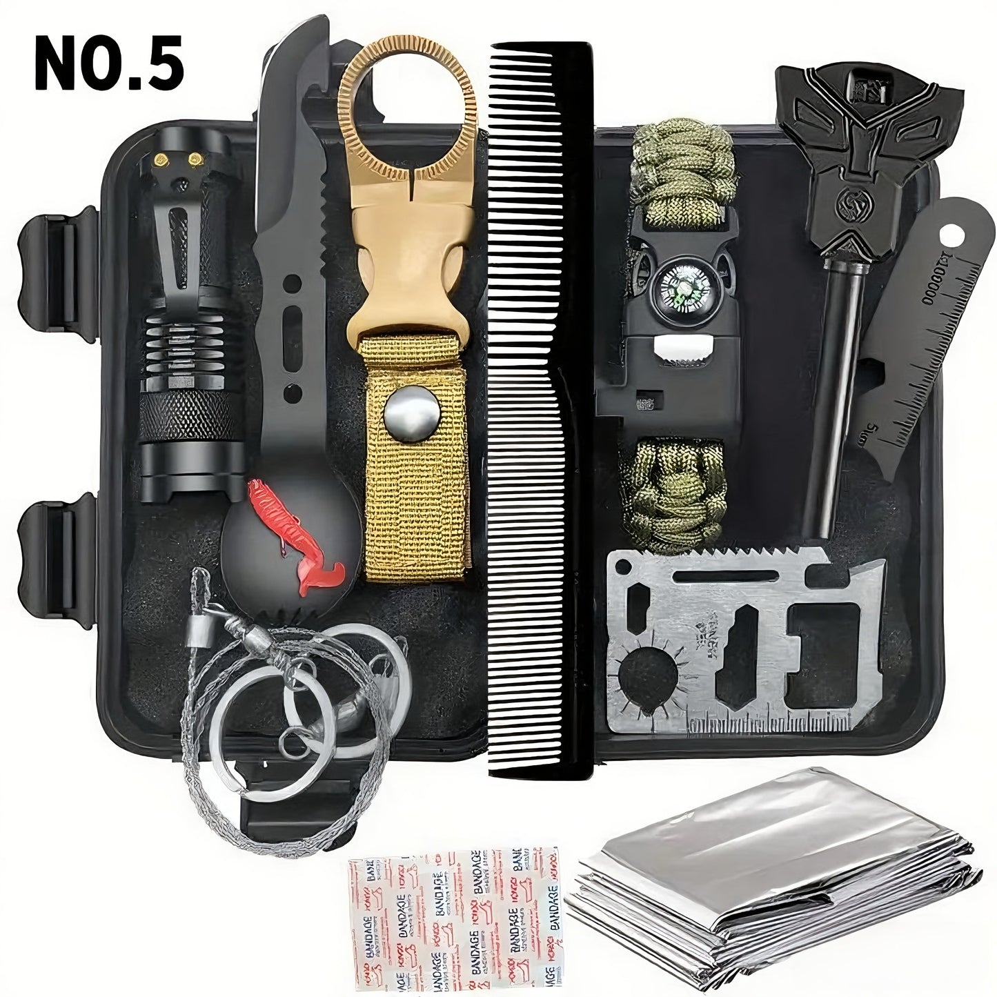 Tactical Survival Kit Multi-Tool Box – Emergency Outdoor Gear with Magnesium Fire Starter, Flint & First Aid Supplies for Camping, Hiking, Hunting & SOS Situations – Best Gift for Men