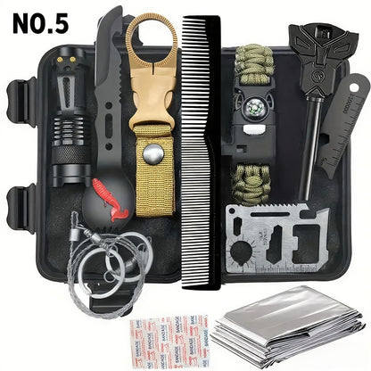 Tactical Survival Kit Multi-Tool Box – Emergency Outdoor Gear with Magnesium Fire Starter, Flint & First Aid Supplies for Camping, Hiking, Hunting & SOS Situations – Best Gift for Men