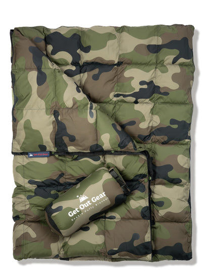 Convertible Camouflage Camping Blanket Woodland Camo / Synthetic Insulation option