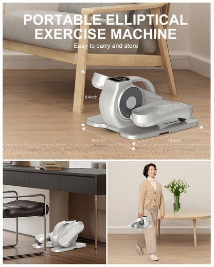 Under Desk Elliptical Machine – 12-Speed Electric Seated Leg Exerciser, Quiet & Portable Foot Pedal Trainer with Remote, for Seniors & Home Office Workouts