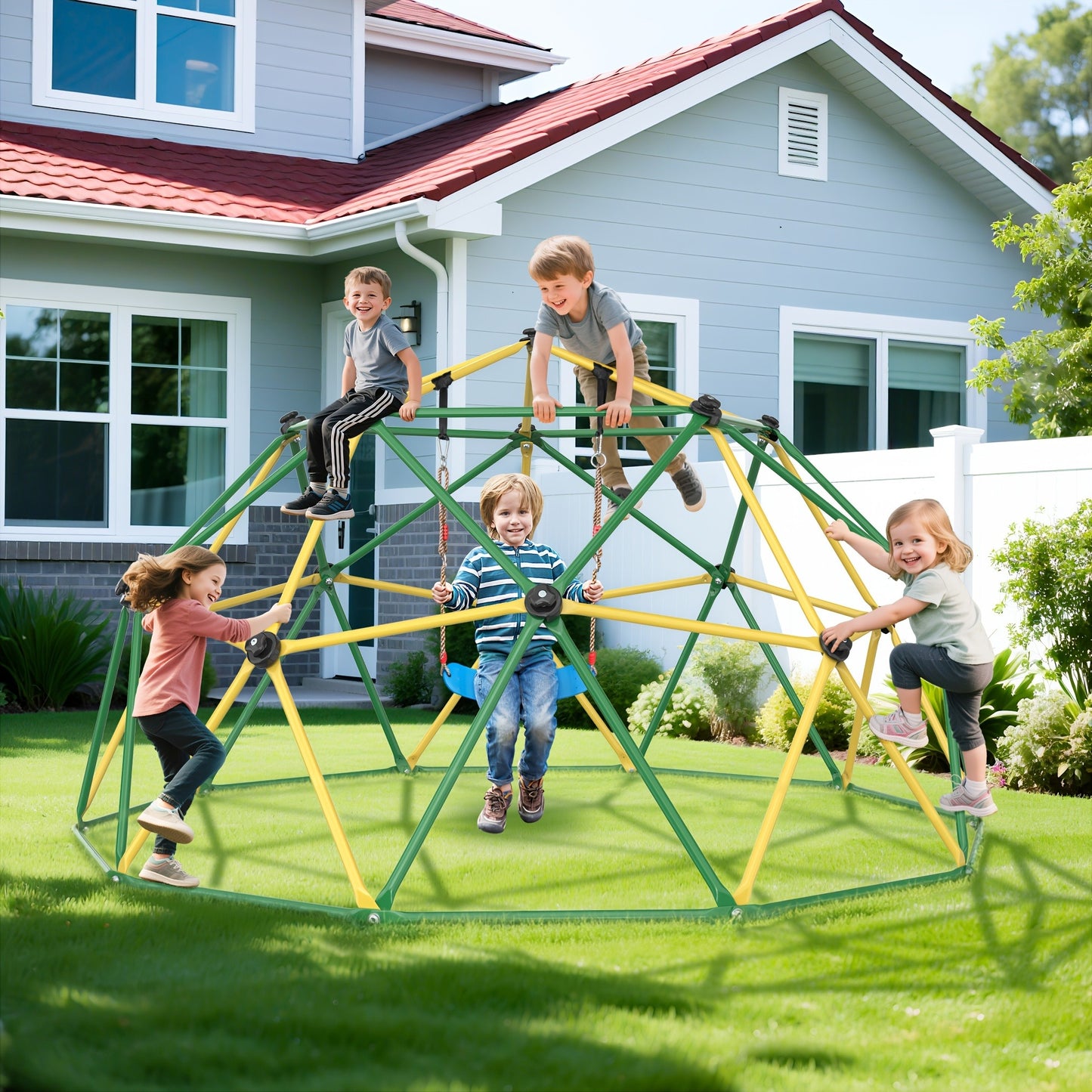 10FT Kids Climbing Dome with Hammock Swing Disc Swing Backyard Jungle Gym Steel Frame Outdoor Play Equipment 1000 LBS Capacity Gift for Boys Girls Ages 3-10