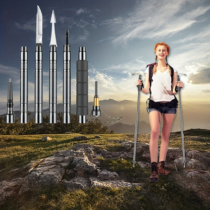 7-in-1 Tactical Hiking Staff – Extendable Foldable Survival Walking Stick with Compass, Fire Starter, Saw Blade, Screwdriver & Pliers – Aluminum Alloy or Stainless Steel, Camping & Hiking Gift