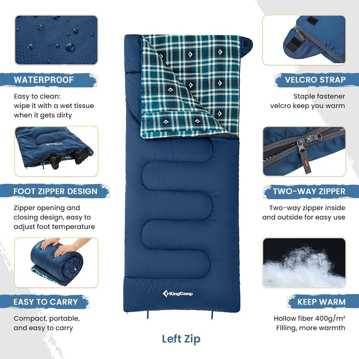 Wide Flannel Camping Sleeping Bag source view 14