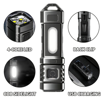 EDC Tactical Flashlight Set 2-Pack - Flat LED Torch + Mini Backup Light, 8 Modes LCD Display, USB-C Rechargeable, Aluminum Body with Back Clip for Camping, Survival & Gift