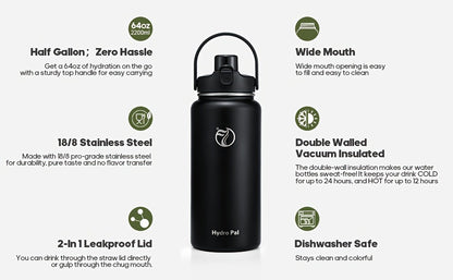 40oz Vacuum Insulated Water Bottle Stainless Steel Water Jug with 2-in-1 Lid Chug Lid Straw Lid Double Wall Hot Cold 12 Hours Leakproof for Gym Camping Travel