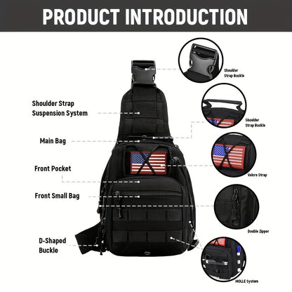 Tactical Sling Backpack Lightweight Military Shoulder Bag – Cycling, Sports, Travel & Daily Use, Zipper Closure, Available in Green, Black, Khaki, Desert, Grey & Jungle Camo
