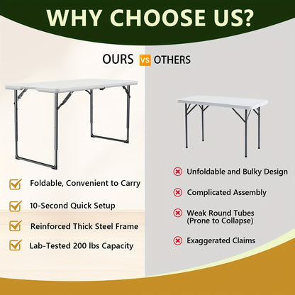 Foldable Outdoor Dining and Utility Table 4ft 6ft Multi-Purpose Folding Desk for Camping Backyard Weddings Living Room Card Games Study Home Office