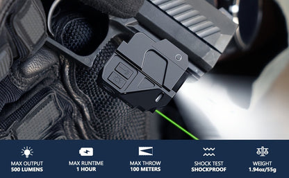 Tactical Green Laser Sight with LED Flashlight Combo - USB Rechargeable, Picatinny Rail Mount, Ambidextrous for Pistols, Rifles & Airguns