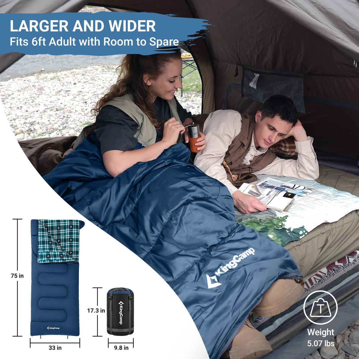 Wide Flannel Camping Sleeping Bag source view 15
