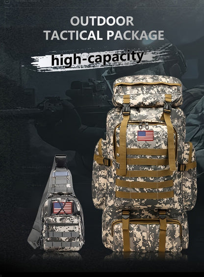 Tactical Backpack 2-Pack 21 Gallon 3-Day Assault Pack with Chest Pack Polyester Stripe for Hiking Camping Hunting Travel Work Sports Men