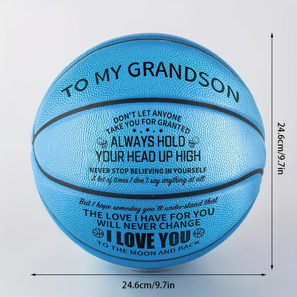 Engraved Basketball Gift for Grandson & Son - Size 7 PU Indoor Outdoor with Pump, Inspirational Message, Birthday Christmas Gift, Multi-Color