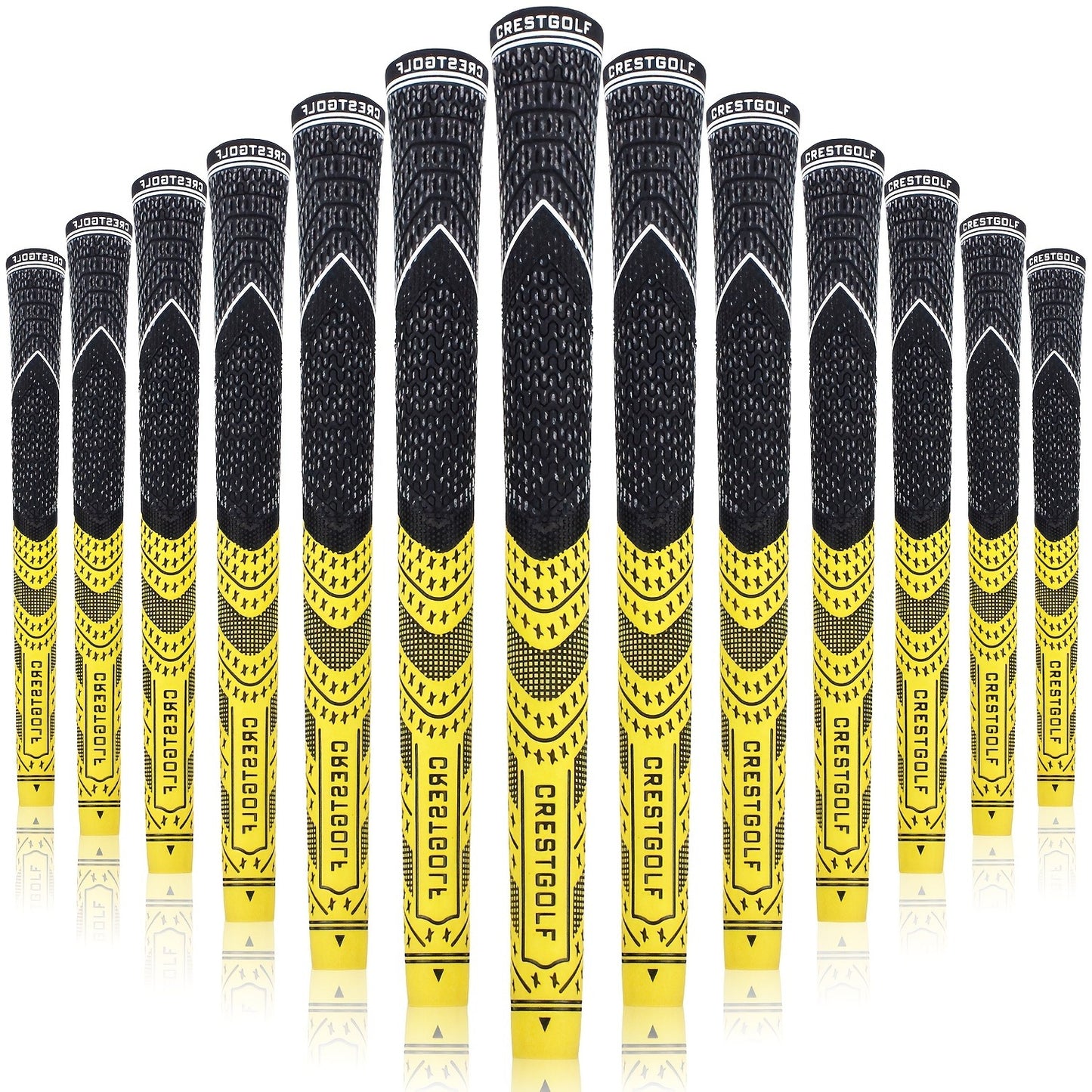 Midsize Golf Grips Set 13 Pack – All Weather Hybrid Rubber Golf Club Grips with Ecological Yarn Thread Technology, Multiple Colors, Fits Full Set of Clubs (Black, White, Red, Orange, Yellow, Blue, Gray)
