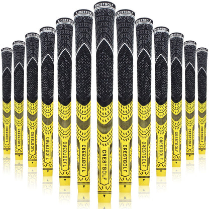 Midsize Golf Grips Set 13 Pack – All Weather Hybrid Rubber Golf Club Grips with Ecological Yarn Thread Technology, Multiple Colors, Fits Full Set of Clubs (Black, White, Red, Orange, Yellow, Blue, Gray)