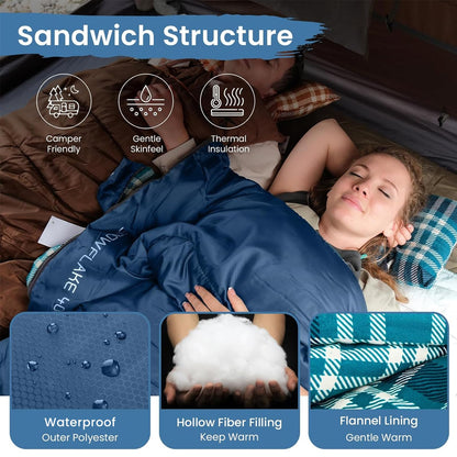 Wide Flannel Camping Sleeping Bag source view 16