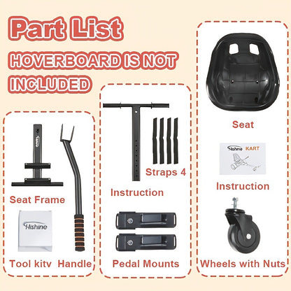 Hoverboard Go Kart Seat Attachment Kit for Kids 6.5"-10" Self Balancing Scooter Conversion Accessories with Off-Road Tires, Shock Absorber & Dual Footrests – Sturdy Metal Frame, Easy Install, Fun Ride