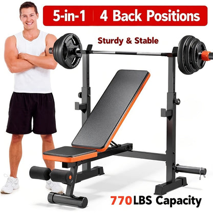 Adjustable Weight Bench 6-in-1 Foldable – Flat Incline Decline, Resistance Bands, Preacher Curl & Leg Developer, 770lb Capacity – Home Gym Strength Training Bench