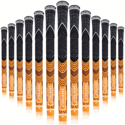 Midsize Golf Grips Set 13 Pack – All Weather Hybrid Rubber Golf Club Grips with Ecological Yarn Thread Technology, Multiple Colors, Fits Full Set of Clubs (Black, White, Red, Orange, Yellow, Blue, Gray)