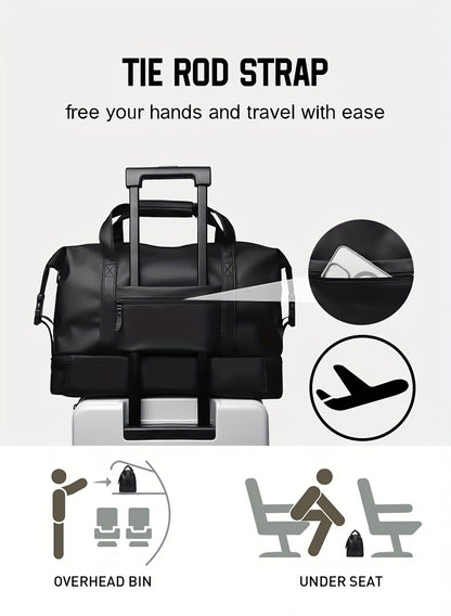 Gym Duffel Bag PU Foldable Sports Duffle with Shoe Compartment & Wet Pocket – Lightweight Weekender Travel Bag for Workout, Daily Use, Carry-On & Overnight Trips, Available in Black, Blue & Gray