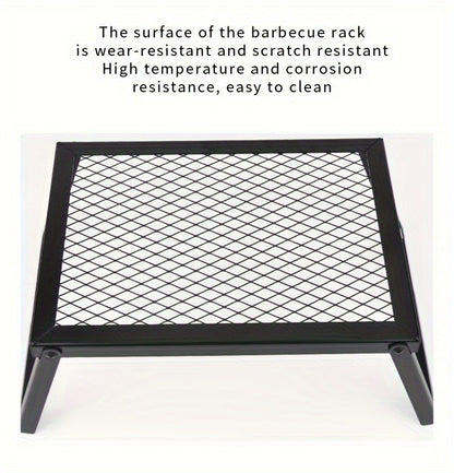Portable Camping Bonfire Grill with Storage Bag – Heavy Duty Iron Barbecue Rack for Outdoor Picnic, RV Party & Firewood Heating, Includes Food Clips and Cleaning Cloths, Great Men's Gift