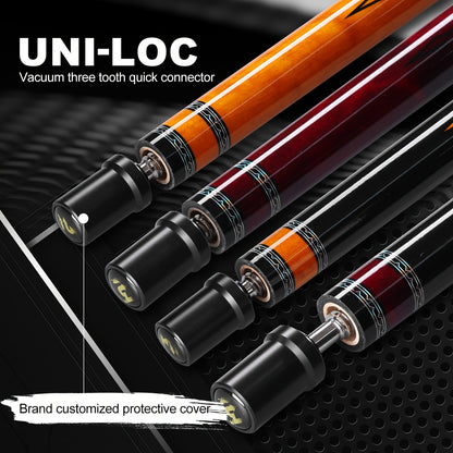Carbon Fiber Pool Cue Stick 58 Inch - Low Deflection Billiard Cue with 12.5mm Tip, 3/8x8 Pin Joint, Leather Grip & Vacuum Quick Connector, Professional Billiards Stick for Accurate Ball Control