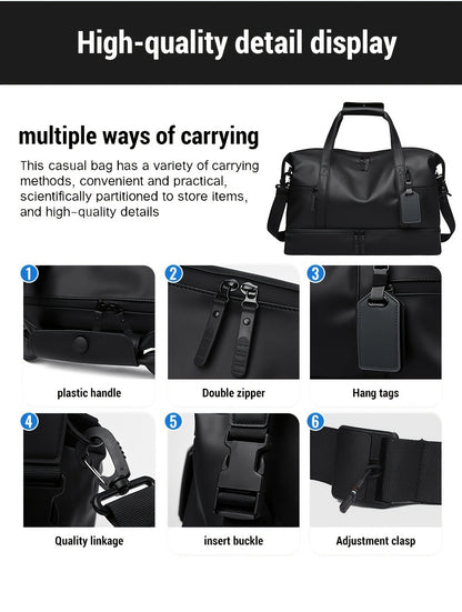 Gym Duffel Bag PU Foldable Sports Duffle with Shoe Compartment & Wet Pocket – Lightweight Weekender Travel Bag for Workout, Daily Use, Carry-On & Overnight Trips, Available in Black, Blue & Gray