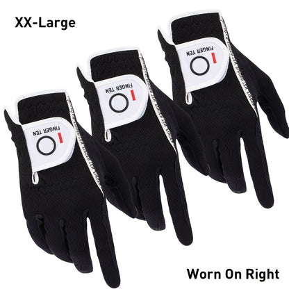Wet Weather Golf Gloves Rain Grip 3-Pack for Men | Breathable Water-Resistant Golf Gloves for Left & Right Hand – Durable Comfortable Fit in Hot & Wet Conditions (Black, Gray, White | S–3XL)