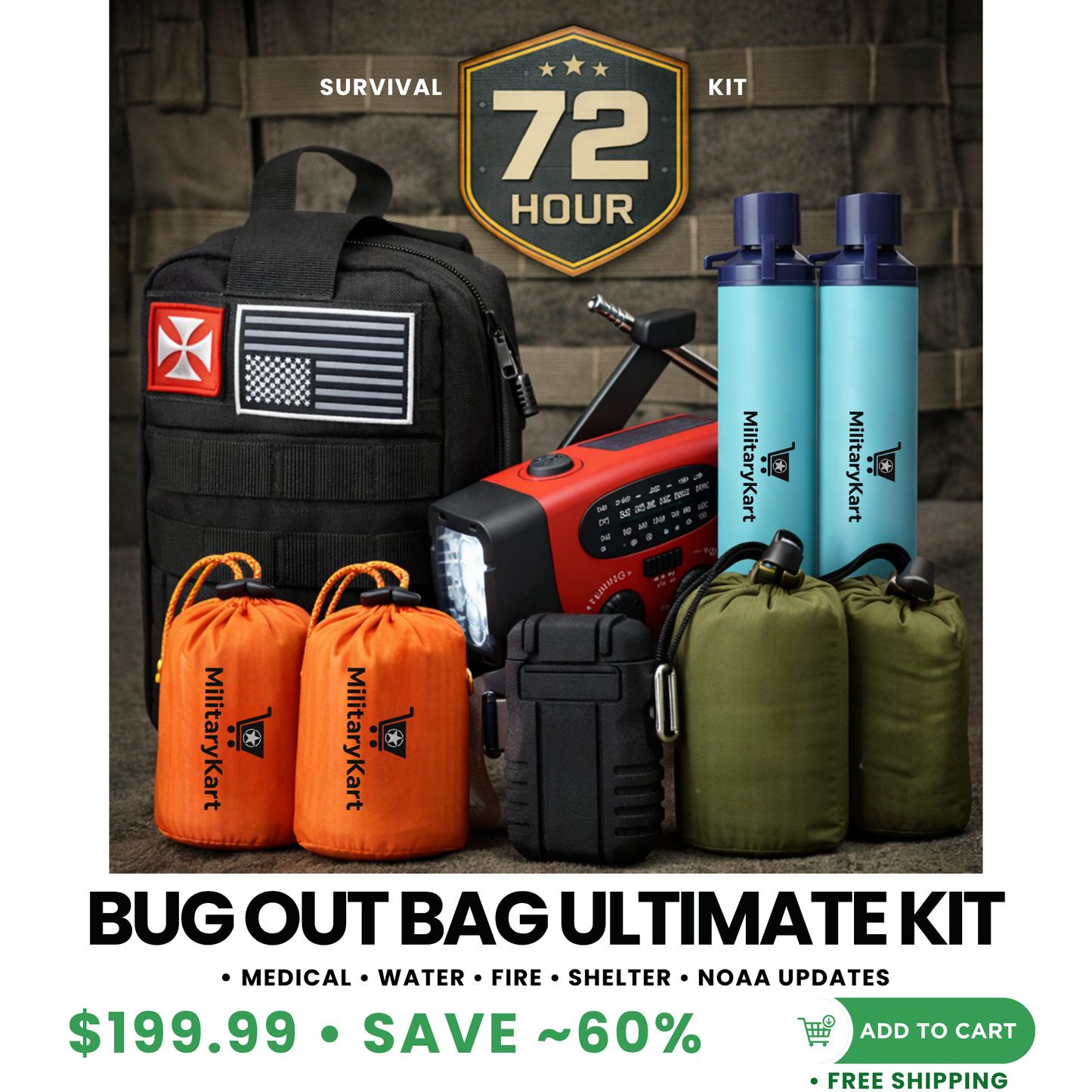 72-Hour Survival Kit for 2 People Bug Out Bag Ultimate Kit