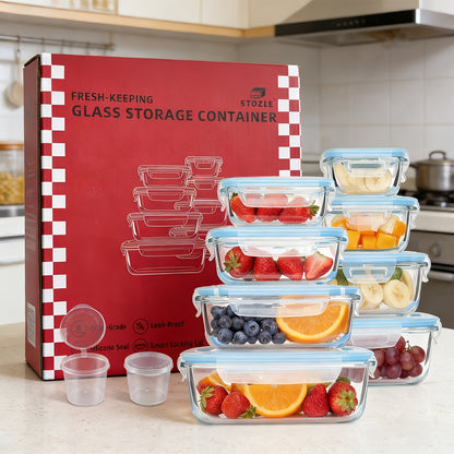Airtight Glass Food Storage Containers 16-Piece Set with Vented Lids - 8 Lids & 8 Containers, Leak-Proof Sealed Picnic Lunch Box for Salad, Fruit, Vegetables & Sandwiches, Durable Outdoor Food Prep Containers