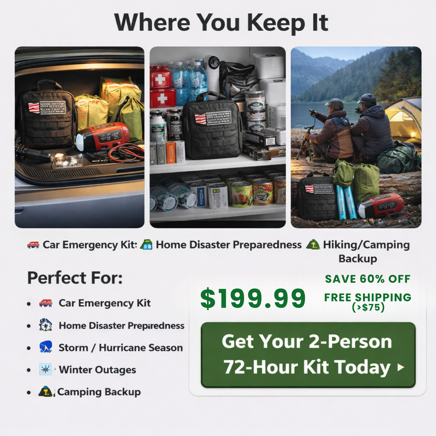 72-Hour Survival Kit for 2 People Bug Out Bag Ultimate Kit