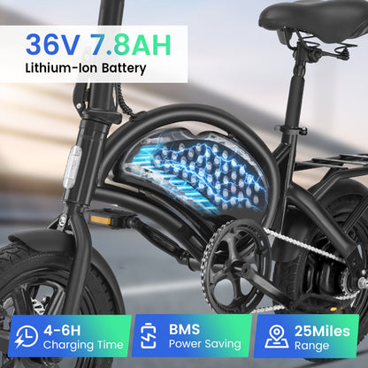 Folding Electric Bike 500W for Adults – 19.9MPH 25-Mile Range Commuter E-Bike with 36V 7.8Ah Removable Battery, LCD Display, Multi-Shock Absorption & Lightweight Durable Frame
