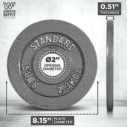 Cast Iron Weight Plates 2-Inch Standard Barbell Plates Solid Iron Gym Weights for Strength Training Weightlifting Bodybuilding Powerlifting Home Gym Multiple Sizes 2.5LB to 100LB