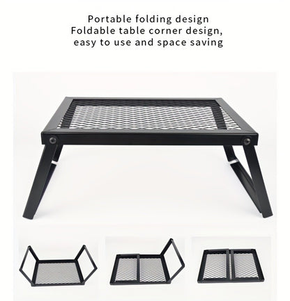 Portable Camping Bonfire Grill with Storage Bag – Heavy Duty Iron Barbecue Rack for Outdoor Picnic, RV Party & Firewood Heating, Includes Food Clips and Cleaning Cloths, Great Men's Gift