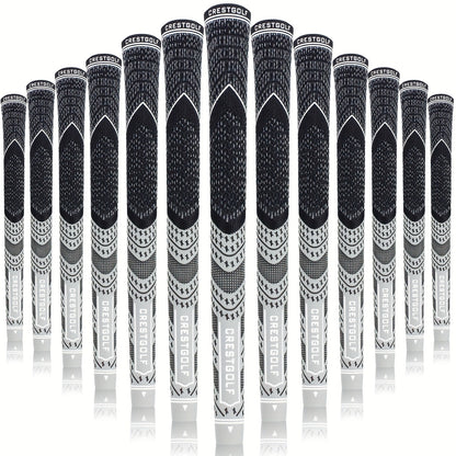 Midsize Golf Grips Set 13 Pack – All Weather Hybrid Rubber Golf Club Grips with Ecological Yarn Thread Technology, Multiple Colors, Fits Full Set of Clubs (Black, White, Red, Orange, Yellow, Blue, Gray)