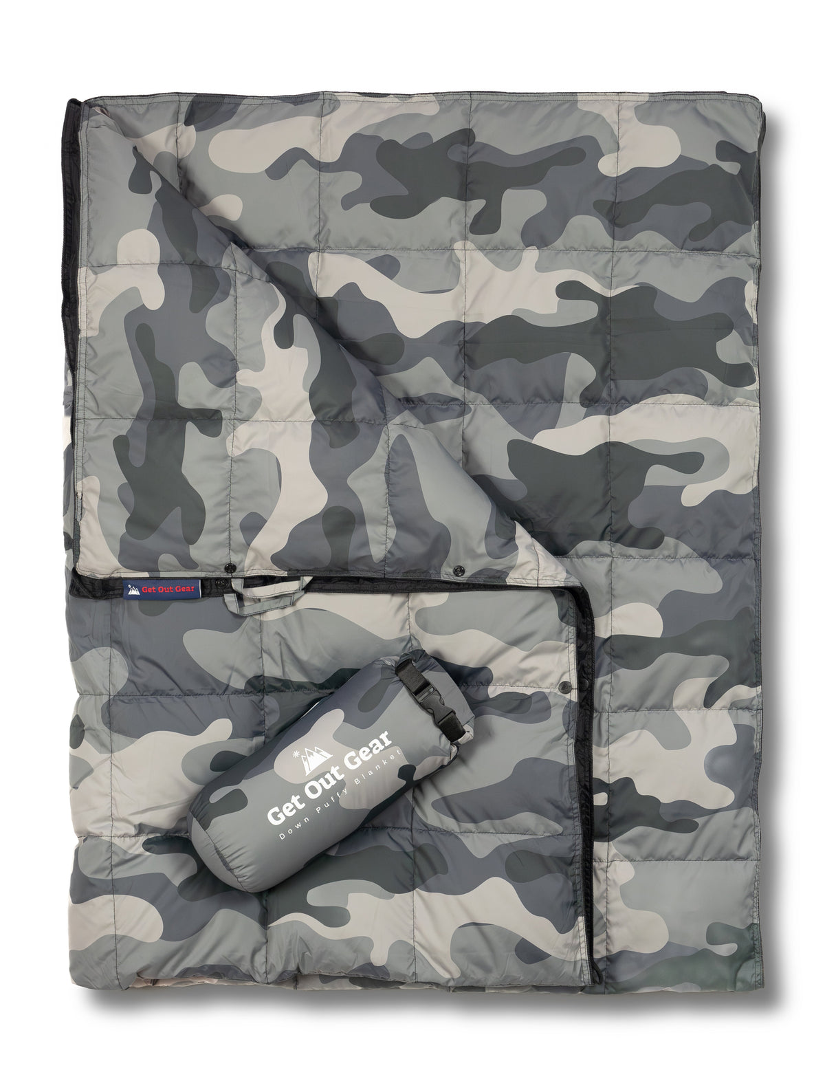 Convertible Camouflage Camping Blanket Gray Camo / Down Insulation option