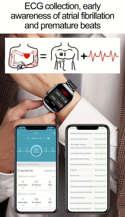 AMOLED Smartwatch 2.04" Display, Bluetooth 5.3 Calling, NFC, 530mAh Battery, Multi-Sport Modes, Voice Assistant, SOS, Menstrual & Weather Forecast, Magnetic Charging, Compatible with iOS & Android, Unisex Gift for Men & Women