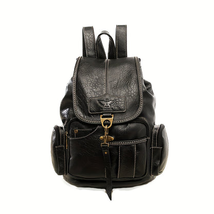 Vintage PU Leather Backpack Shoulder Satchel Multi-Carry Water Resistant Geometric Pattern Zipper Adjustable Strap for Men Women School Travel