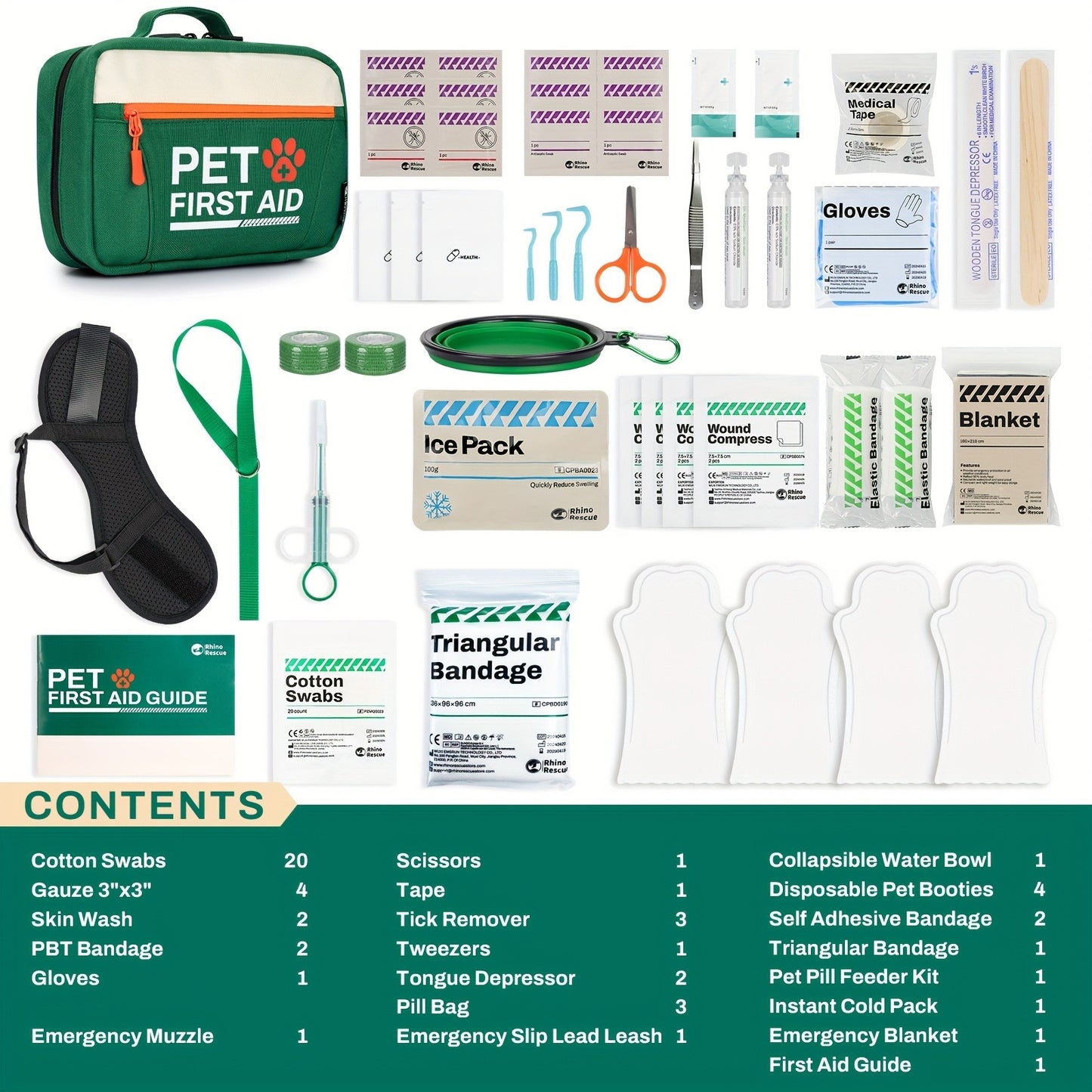 Pet First Aid Kit for Dogs & Cats – 50-Piece Emergency Supplies with Bandages, Gauze, Scissors & Disposable Booties, Portable Nylon Bag for Hiking Camping Travel, FSA HSA Eligible