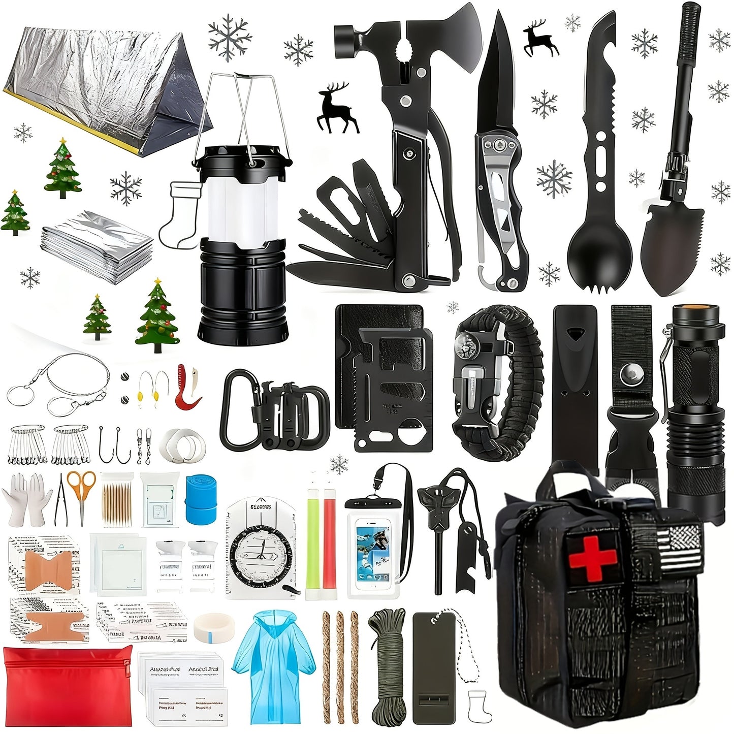 Outdoor Multifunctional Tool Kit 212 260 Piece Professional Camping Gear Bag for Men Women Hiking Hunting Adventure Gift Black Green Khaki