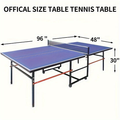 Foldable Ping Pong Table 8ft with Net, 2 Paddles & 2 Balls – Regulation Size Table Tennis Table, Fold-Up Design with 4 Wheels for Easy Storage, Indoor Outdoor Use, Blue