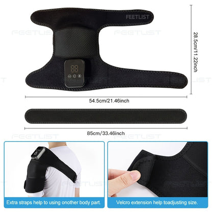 Cordless Heated Shoulder Massager with Vibration – 3 Heat Levels & 3 Vibration Intensities Electric Heating Pad for Shoulder, Elbow & Knee Pain Relief, LED Touch Screen, USB & Battery Powered