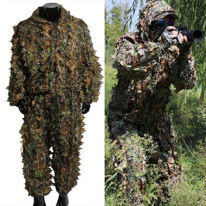 Ghillie Suit 3D Camo Hunting Set – Lightweight Breathable Hooded Camouflage Jacket & Pants for Deer Hunting Sniper Airsoft & Wildlife Photography