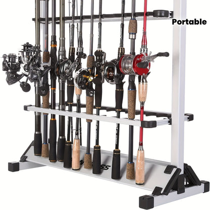 Aluminum Fishing Rod Holder Rack Holds Up to 24 Rods, Portable Lightweight Rust-Resistant Rod Stand with Cushioned Holders & Carrying Handle, Freestanding Fishing Pole Organizer for Garage Cabin Home