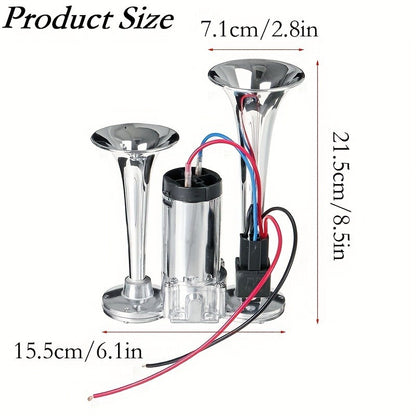 Dual Air Horn Kit 12V/24V 105-137dB with Air Compressor - Super Loud Aluminum Alloy Trumpet Horn for Truck, Train, SUV, Motorcycle, Car & Boat, Universal Electric Horn Easy Install