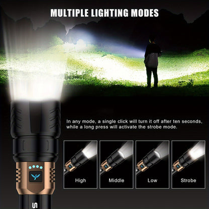 High Lumen LED Flashlight Zoomable 4 Modes Rechargeable Cycling Light for Camping Outdoor Household Use